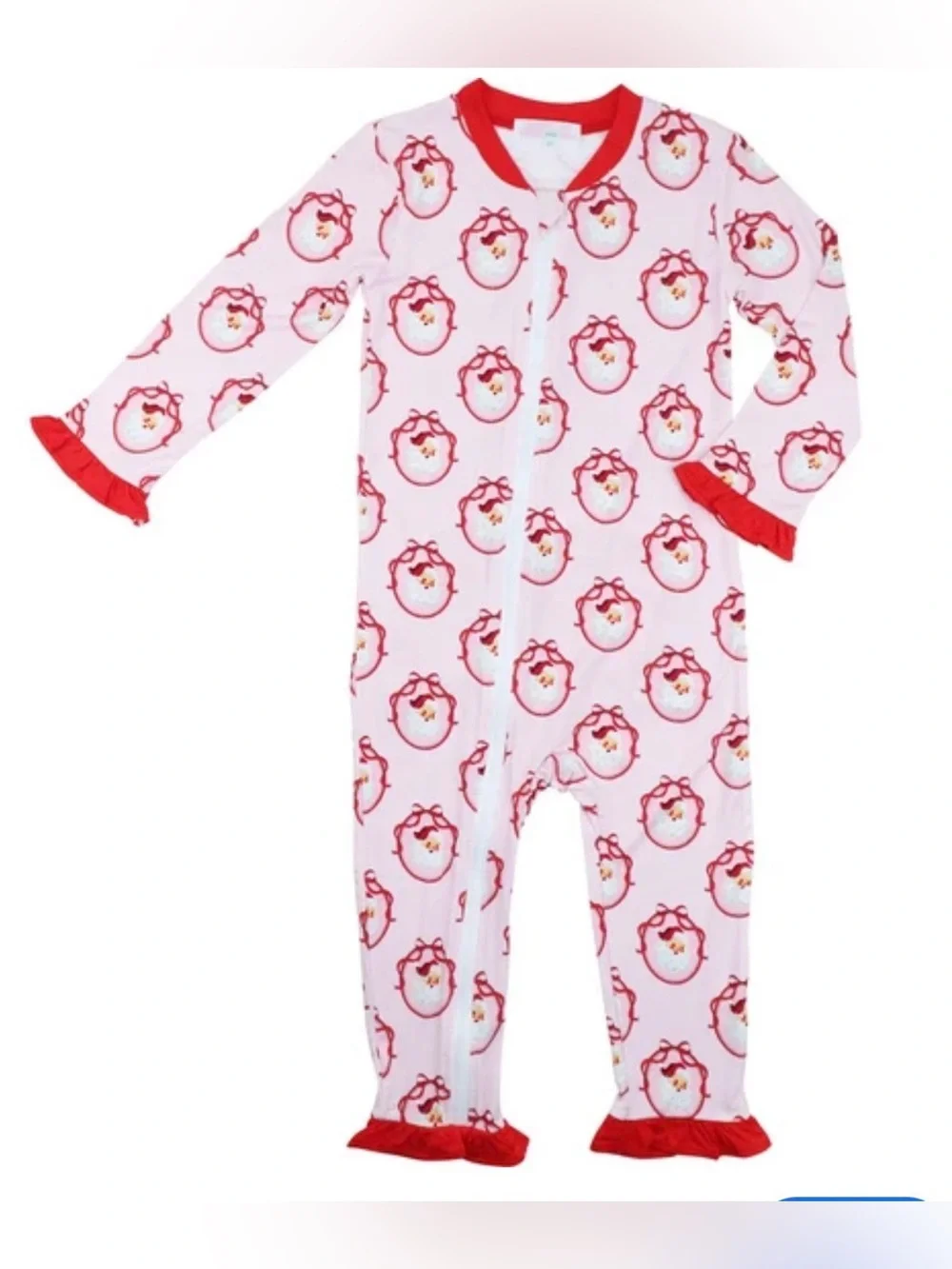 CECIL and LOU Pink and Red Knit Santa Zipper Ruffle Pajamas- 3-6M